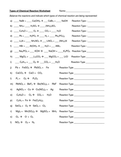14 Chemical Reactions Worksheet