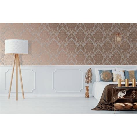 Milan Damask Rose Gold Blown Vinyl Wallpaper Superfresco Colours