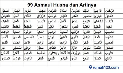 99 Asmaul Husna Dan Artinya Arab Latin Dan Dalilnya