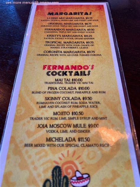 Online Menu Of Fernandos Mexican Grill Restaurant Kahului Hawaii