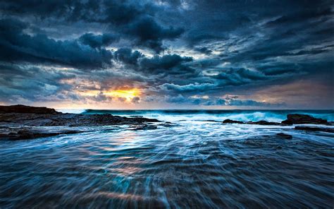 Cloudy Blue Ocean Sunset Hd Wallpaper Background Image 1920x1200