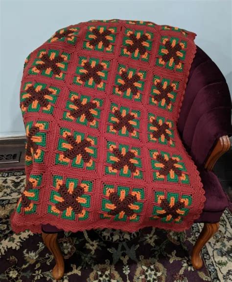 Vintage Granny Square Crochet Afghan Retro Blanket Throw Quilt Handmade 71x63 4500 Picclick