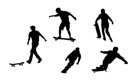 Sagome Nere Di Pattinatori Silhouette Di Skateboard Su Sfondo Bianco