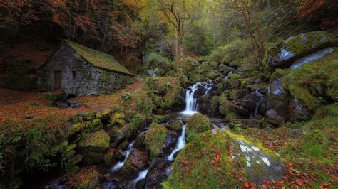 Free Download Hd Wallpaper Waterfall Cottage Moss Mill Forest