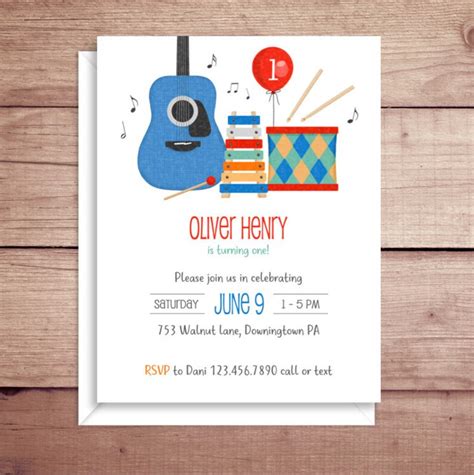 Music Birthday Invitations Musical Instruments Party Etsy
