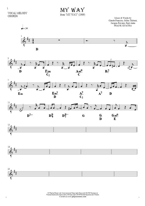 My Way Notes And Chords For Solo Voice With Accompaniment Playyournotes