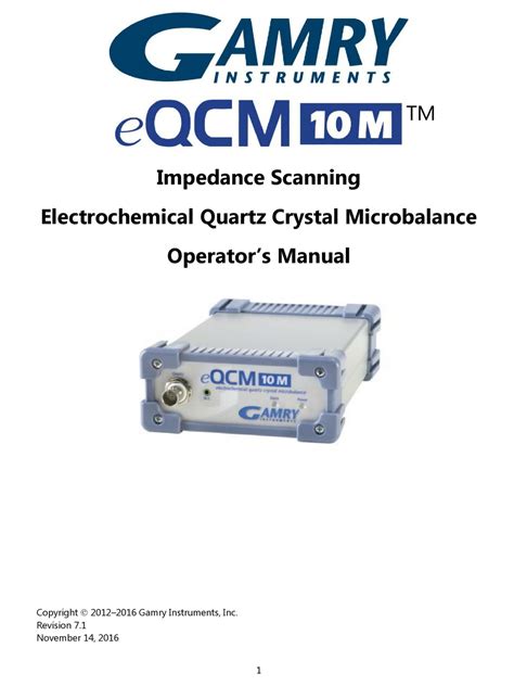 Gamry Instruments Eqcm 10m Operators Manual Pdf Download Manualslib