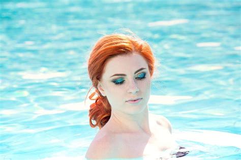Portrait Of A Beautiful Woman Getting Out Of A Swimming Pool Beautiful