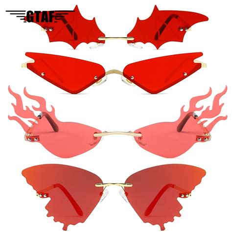 Luxury Fashion Fire Flame Sunglasses Women Rimless Wave Sun Glasses Metal Shades For Vintage