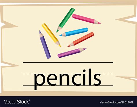 Wordcard Design For Word Pencils Royalty Free Vector Image