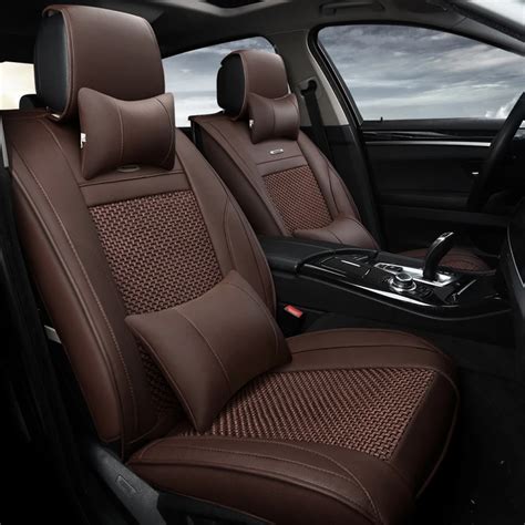 13pcs Ventilate Ice Silk Fabric Car Seat Cover Luxury Leather