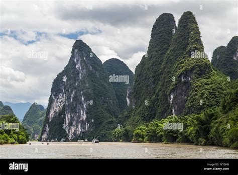 Karst Mountains And Limestone Peaks Of Li River In China Stock Photo