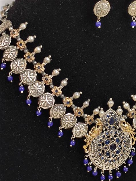 Oxidized Indian Necklace Jewelry Set Oxidise Necklace Silver Etsy