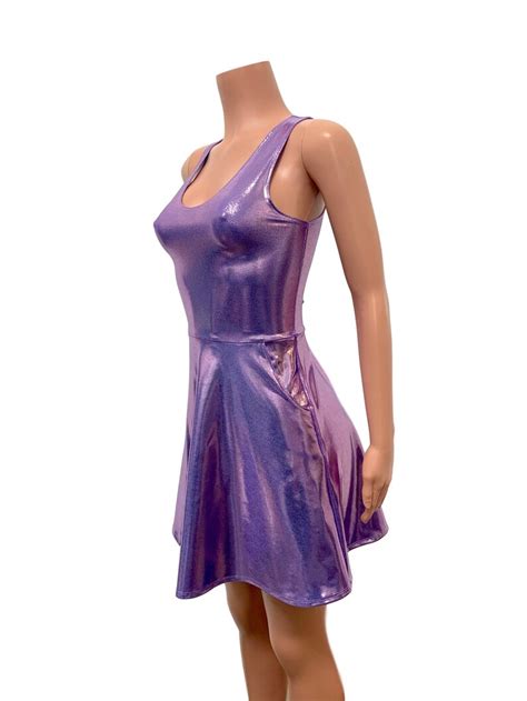 Lilac Purple Metallic Mystique A Line Mini Dress Wpockets Etsy