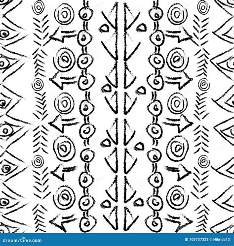 Hand Drawn Seamless Pattern With Ethnic Geometrical Motifs Stock Vector
