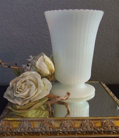 Vintage Ribbed White Milk Glass Vase Urn Brody Footed Pedestal Etsy