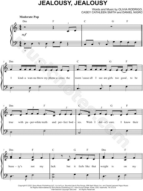 Olivia Rodrigo Jealousy Jealousy Sheet Music Easy Piano In A Minor