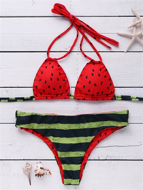 Watermelon Print Halter Bikini Set