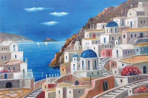 Print Of Painting Greek Island Landscape Etsy