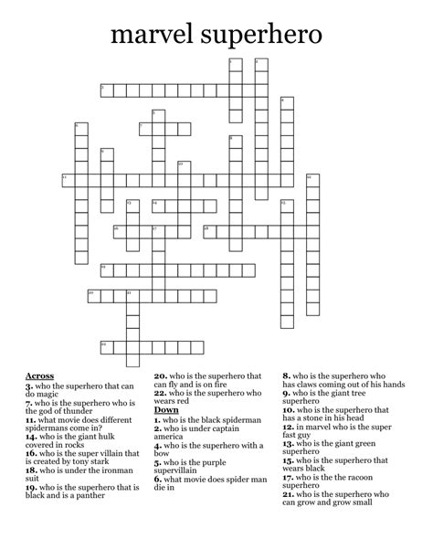 Marvel Crossword Puzzle Printable
