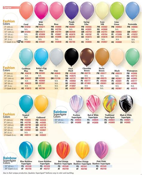 Custom Balloon Color Chart