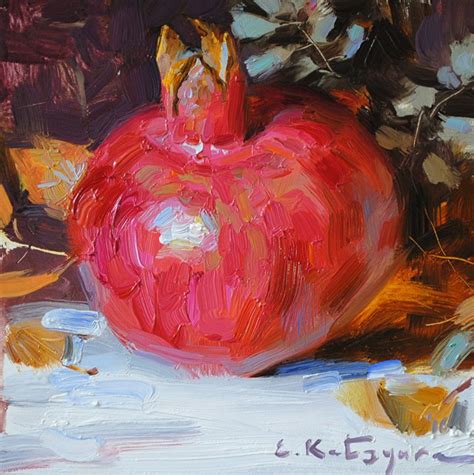 October Pomegranate By Elena Katsyura Oil 6 In X 6 In Pomegranate