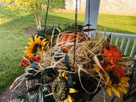 Fall Hanging Basket Fall Hanging Baskets Dried Sunflowers Fun Pumpkins