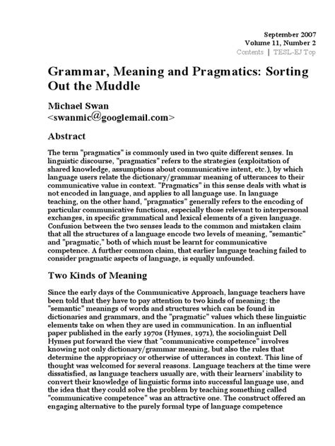 Michael Swan Grammar Meaning And Pragmatics Pdf Language Education