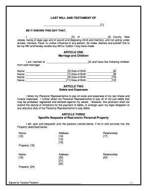 Mutual wills and wills with trusts for minor children are also available. Last will and testament nj - Fill Out and Sign Printable ...