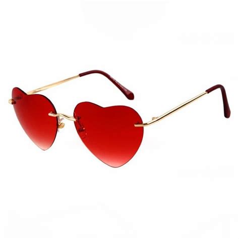 Cute Heart Shaped Gradient Rimless Sunglasses Gold Red Occhiali Occhiali Da Sole Hipster