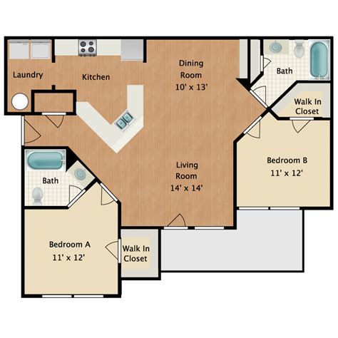 2 Bedroom 2 Bath Apartment Floor Plans Floorplansclick