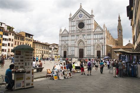 Basilica Di Santa Croce With People In Florence Italy Editorial