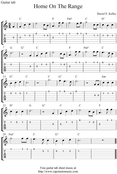 Here Is An Easy Arrangement Of The Melody Home On The Range For Guitar
