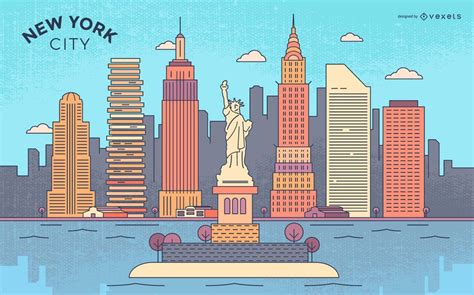 New York City Colorful Stroke Skyline Vector Download