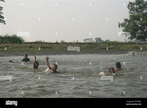Boys Were Playing In The River Mrauk U Myanmar Stock Photo Alamy