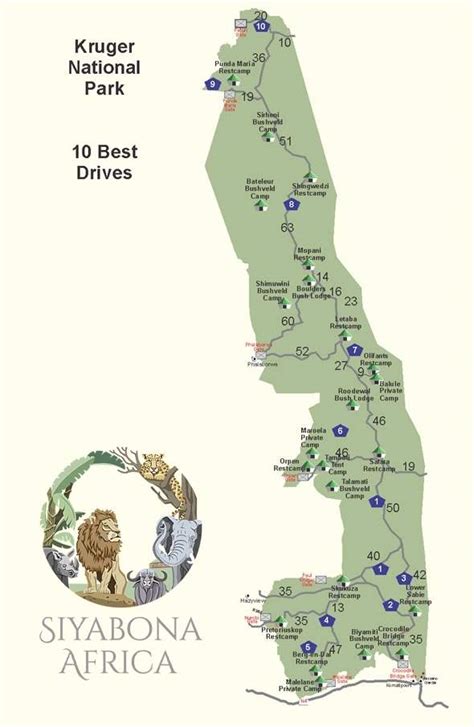 Map Of The Ten Best Self Drive Safaris In Kruger Park