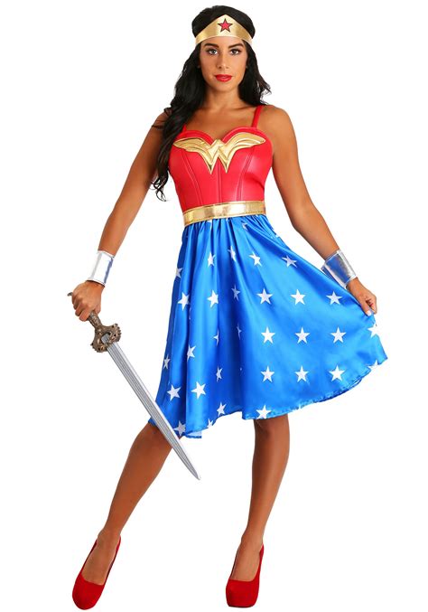 Adult Womens Deluxe Long Dress Wonder Woman Costume