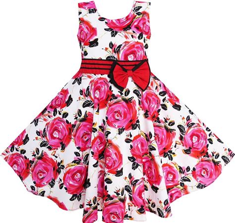 Girls Dress Red Rose Party Summer Cotton Size 6 12 Years Big Girl