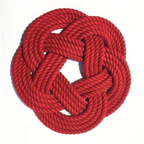 Nautical Sailor Knot Trivet Red Cotton Rope Small Mystic Knotwork
