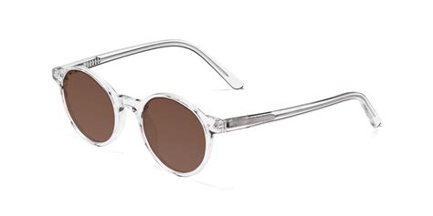 clear narrow acetate round tinted sunglasses with brown sunwear lenses 17519