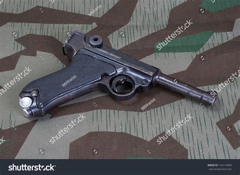 Luger P08 Parabellum Handgun On Camouflaged Stock Photo 116114095