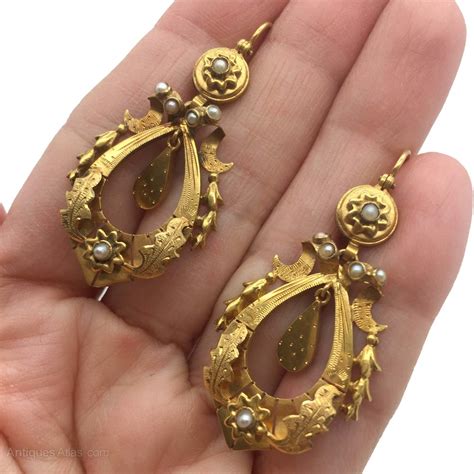 Antiques Atlas Superb Victorian 9ct Gold Seed Pearl Drop Earrings