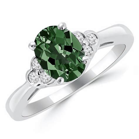 Deep Green Oval Tourmaline And Diamond Engagement Ring