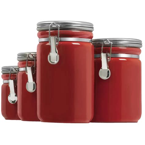 Odessa Red Kitchen Canister With A Flip Top Lidset Of 4 Mocome