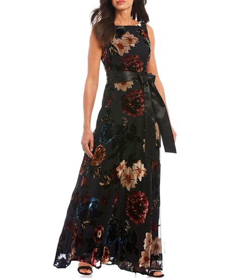 Shop For Ignite Evenings Burnout Velvet Sleeveless Floral Print Tie Waist A Line Gown At