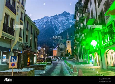 Chamonix Mont Blanc France French Alps Street Scenes Old Town Center Night View Of