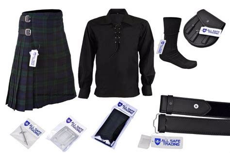 Mens Scottish 9 Piece 8 Yards Kilt Outfit With Sporran Black Watch