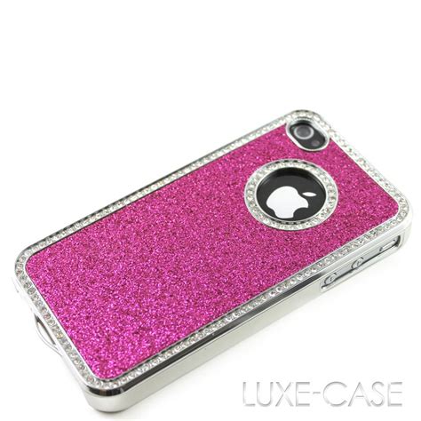 Luxury Hot Pink Fuchsia Glitter Sparkle Rhinestone Bling Iphone 4 Case