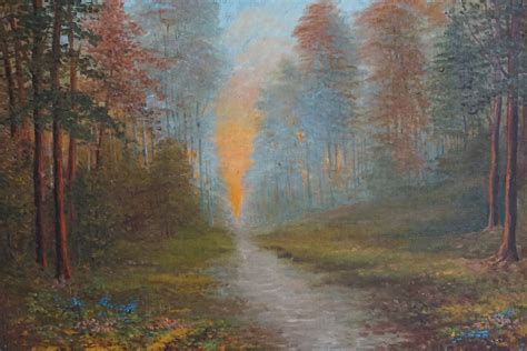 French Sunset And Forest Path Painting Scenic Woodland Landscape Art