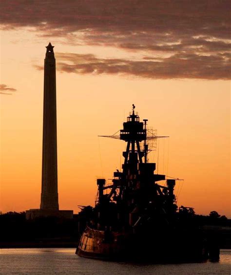 Battleship Texas With San Jacinto Monument San Jacinto Monument Uss